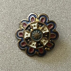 Antique pretty champleve enamel and cut steel button. Multi color.